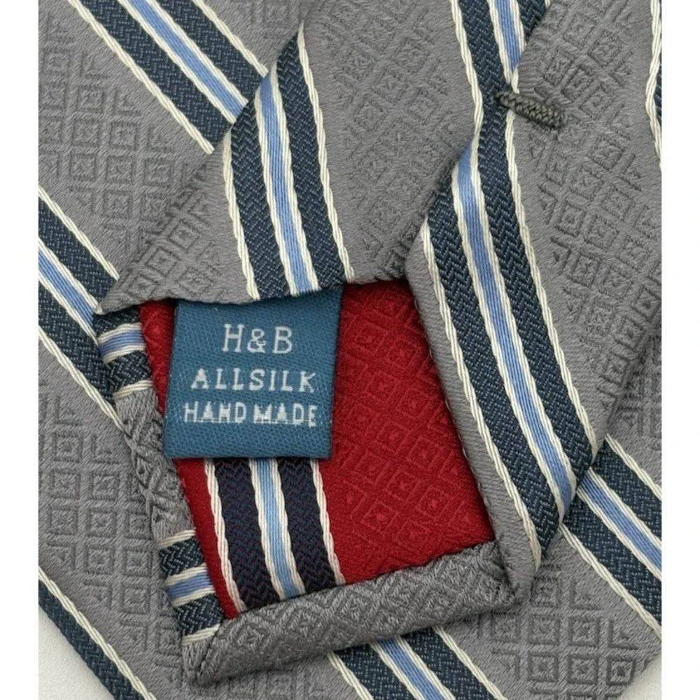 NEW Haines & Bonner Men's Tie London 100% Silk Gray Blue White Strips NWT